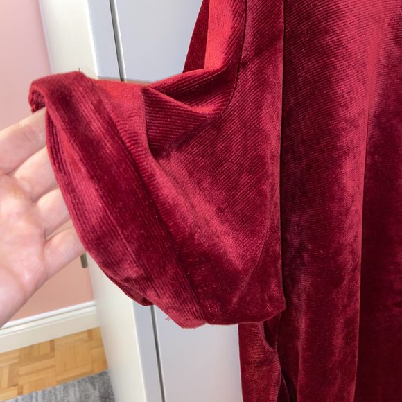 Oversized Velvet Midi T-shirt Dress | Burgundy - Picture 3 of 6